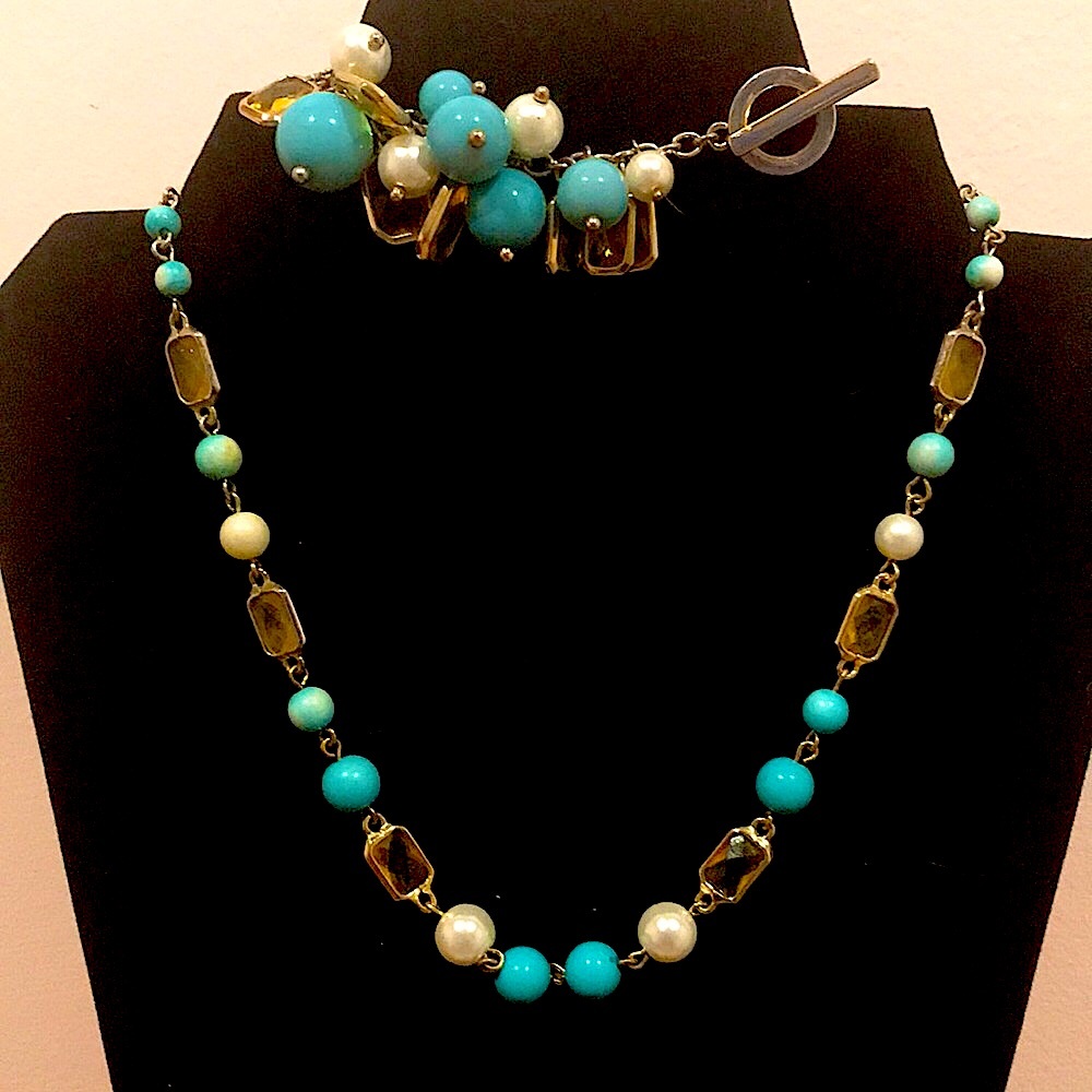 Anne Klein turquoise pearl crystal necklace bracelet matching set